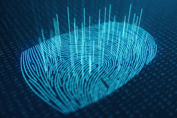 istock 3D illustration Fingerprint scan provides security access with biometrics identification. Concept Fingerprint protection. Finger print with binary code. Concept of digital security 1023310806