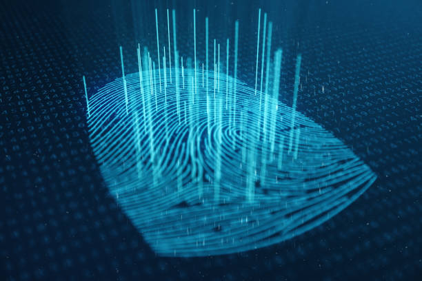 istock 3D illustration Fingerprint scan provides security access with biometrics identification. Concept Fingerprint protection. Finger print with binary code. Concept of digital security 1023310812