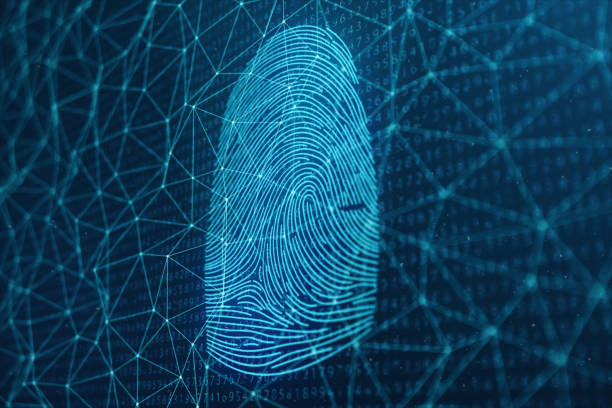 istock 3D illustration Fingerprint scan provides security access with biometrics identification. Concept Fingerprint protection. Finger print with binary code. Concept of digital security 1023310834