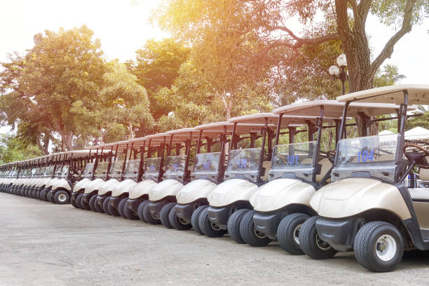 golf cart parking stock photo