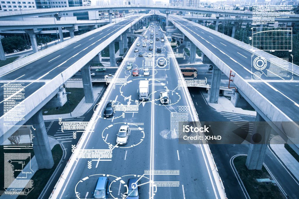Automatische Auto Stadt defokussierten neue Viadukt - Lizenzfrei Verkehrswesen Stock-Foto