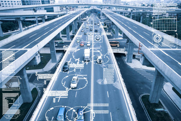 自動車の都市デフォーカス新しい高架橋 - car road safety driving ストックフォトと画像