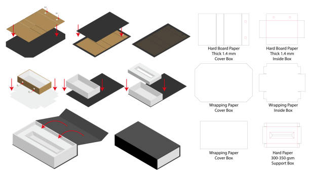 ilustrações de stock, clip art, desenhos animados e ícones de rigid magnet box template 3d mockup with dieline - magnetic storage