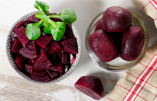 beets in a glass bowl with salad