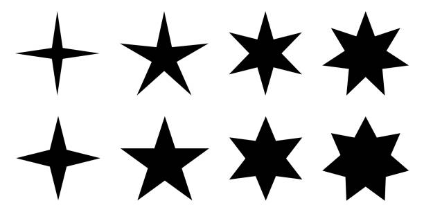 Simple star. 4, 5, 6 and 7 pointed version with two different angles. vector art illustration