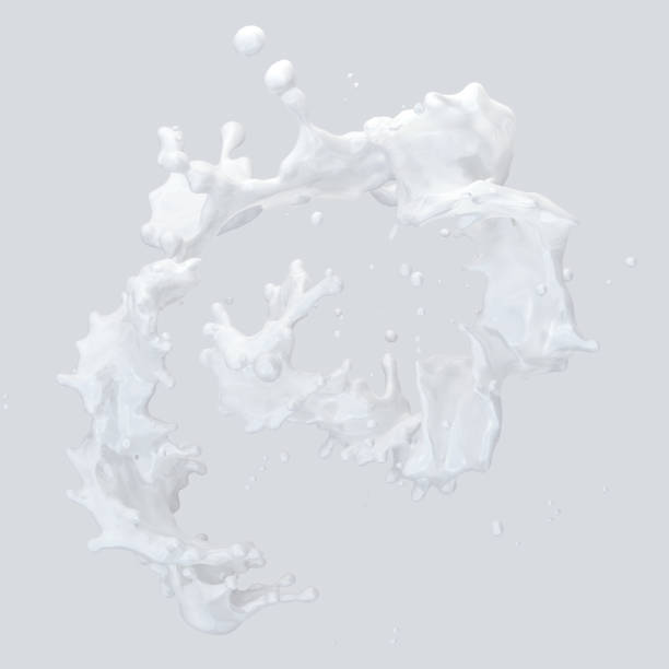 istock Milk splash with droplets isolated. 3D illustration 1023372604