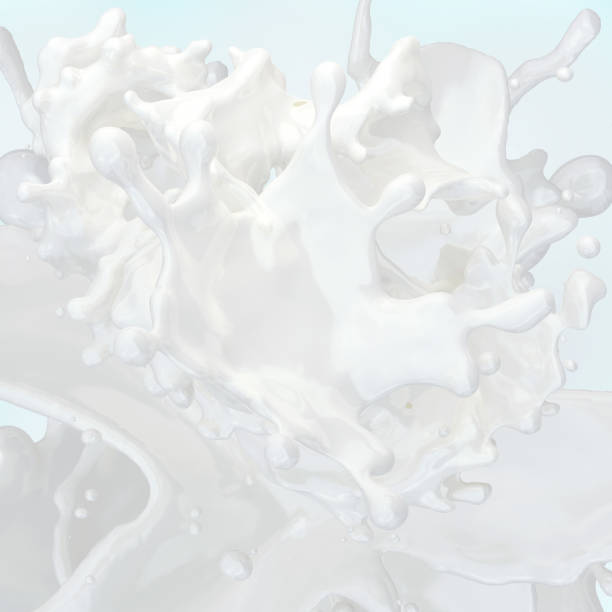 istock Milk splash with droplets isolated. 3D illustration 1023372612