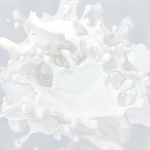 istock Milk splash with droplets isolated. 3D illustration 1023372626