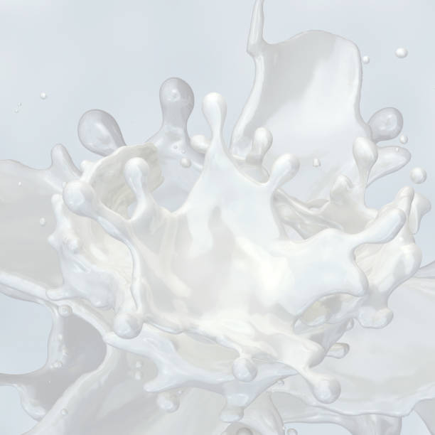 istock Milk splash with droplets isolated. 3D illustration 1023372660