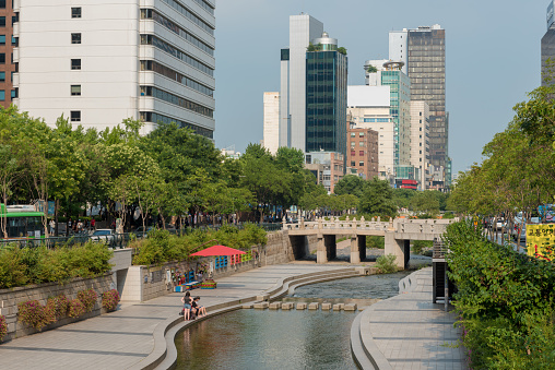 Cheong-Gyecheon stream in the centre of Seoul, South Korea