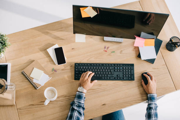 istock cropped shot of seo using computer with blank screen at workplace 1023378736