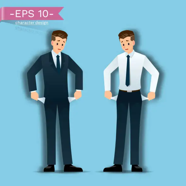 Vector illustration of Businessmen who fail and have no money, standing and have stress.