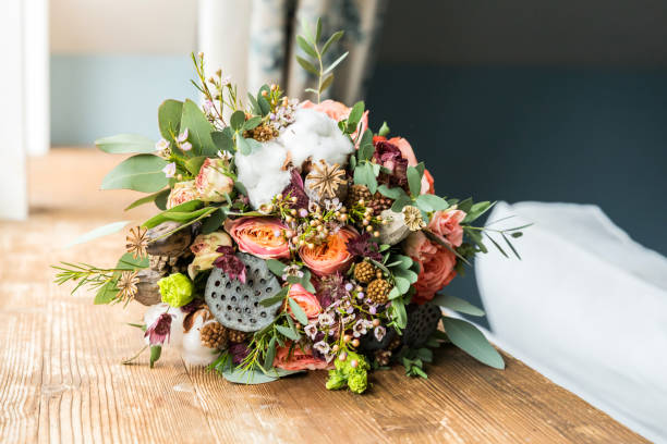 Wedding morning, fall bridal bouqet