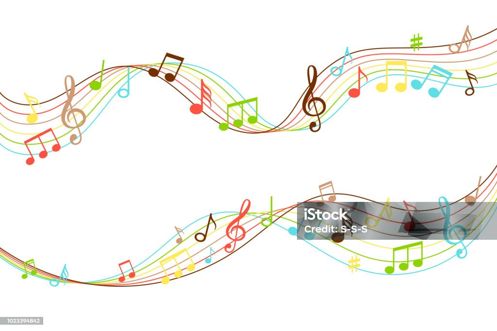 Musical flow. Vibrant color music soundwave pattern isolated on white, audio wave melody swirl vector illustration Musical flow. Vibrant color music soundwave pattern isolated on white background, audio wave melody swirl vector illustration Musical Note stock vector