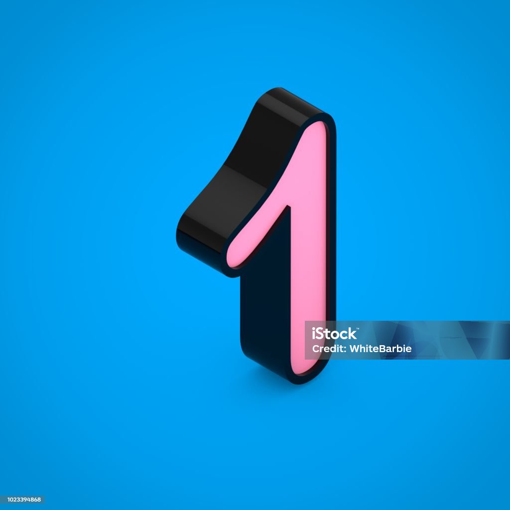 Black Number 1 With Pink Neon Light Isolated On Blue Background Stock