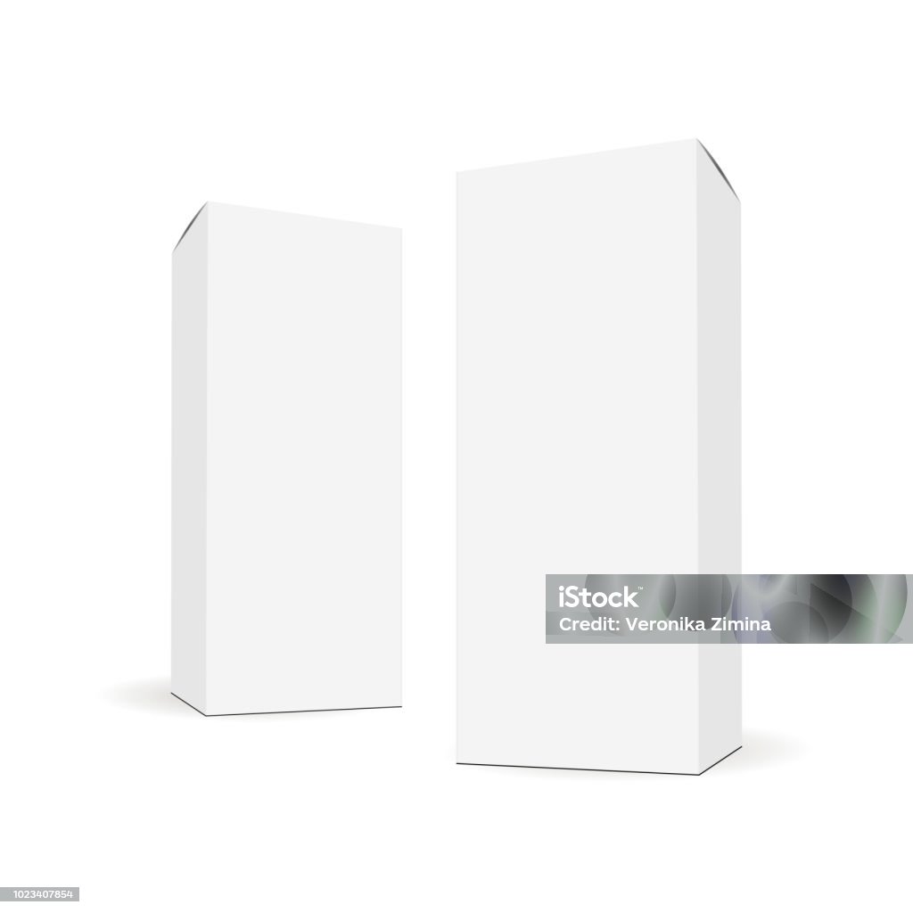 White blank rectangular tall boxes with side perspective view White blank rectangular tall boxes with side perspective view. Mockup for healthcare or cosmetic packaging design. Vector illustration Box - Container stock vector