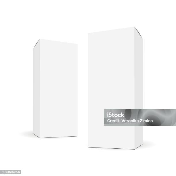 White Blank Rectangular Tall Boxes With Side Perspective View Stock Illustration - Download Image Now