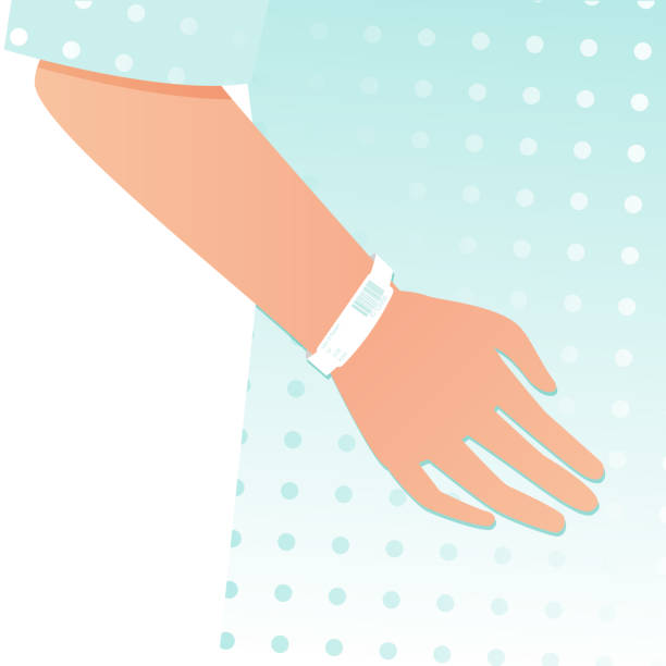 illustrazioni stock, clip art, cartoni animati e icone di tendenza di ospedale paziente mano - braccialetto di identificazione