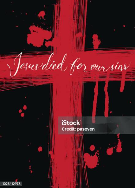 Vector Banner With Bloody Cross And Inscription Stock Illustration - Download Image Now - Blood, Catholicism, Computer Graphic