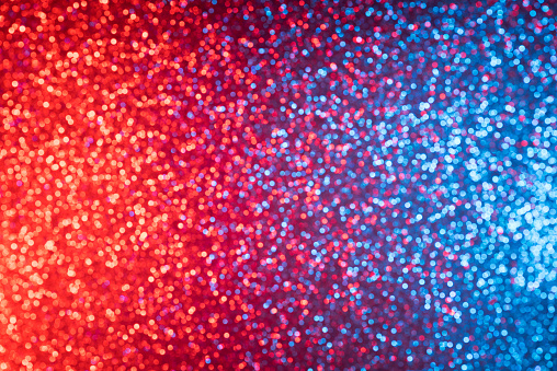 Red and blue festive lights abstract bokeh background