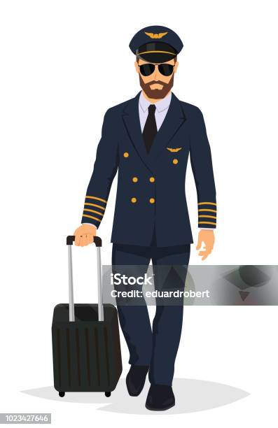 Airplane Pilot Captain Stock Illustration - Download Image Now - Pilot, Walking, Adult
