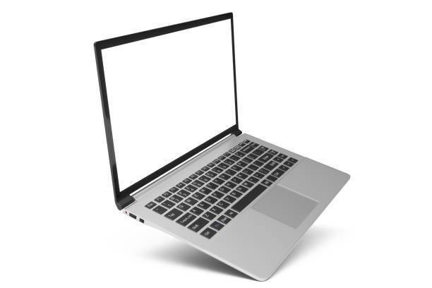 istock 3D illustration Laptop isolated on white background. Laptop with empty space, screen laptop at an angle. 1023428582