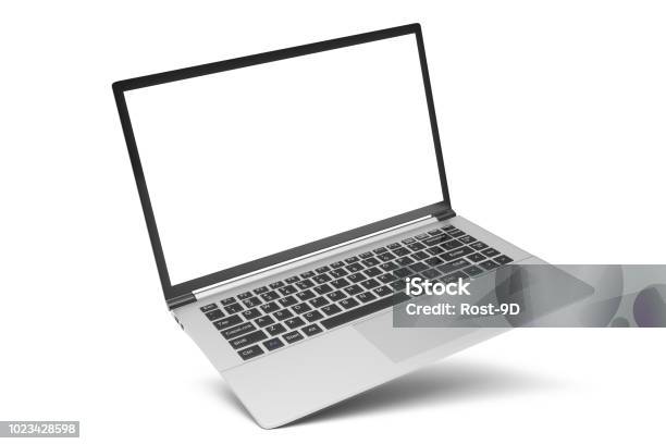 3d Illustration Laptop Isolated On White Background Laptop With Empty Space Screen Laptop At An Angle Stock Photo - Download Image Now