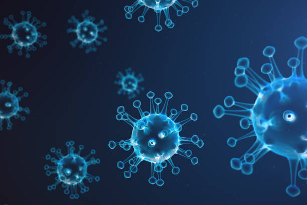 istock 3D illustration abstract Virus and germs, bacteria, cell infected organism. Influenza Virus H1N1, Swine Flu on abstract background. Blue viruses glowing in attractive colour. 1023450708
