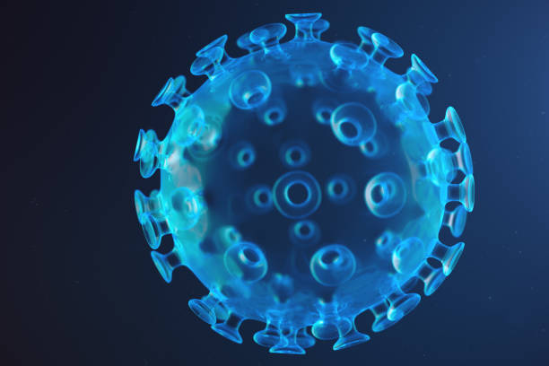 3d illustration abstract virus and germs, bacteria, cell infected organism. influenza virus h1n1, swine flu on abstract background. blue viruses glowing in attractive colour. - virus molecular structure healthcare and medicine russian influenza imagens e fotografias de stock