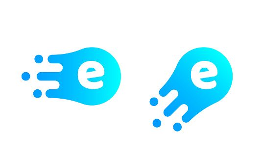 Letter E logo template of abstract liquid bubble shape for modern company. Vector creative E logo in motion speed simple futuristic icon design for internet communication technology or application