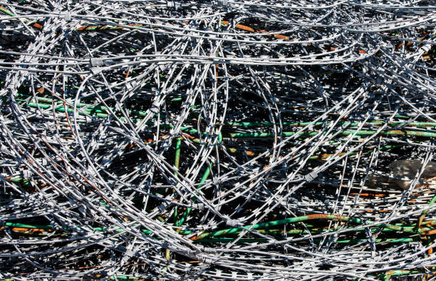 istock pile of old rusty and new barbed wire. 1023480306