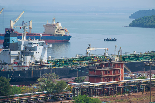 Landscape Mormagao's harbor in India cargo transport