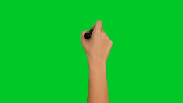 4K hand writing with a pen on greenscreen