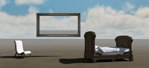 Retro style of surrealism and symbolism related to dreams and sleeping
