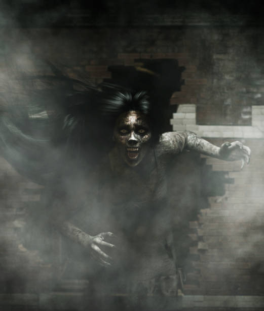 istock Ghost woman leap out the broken wall 1023520940