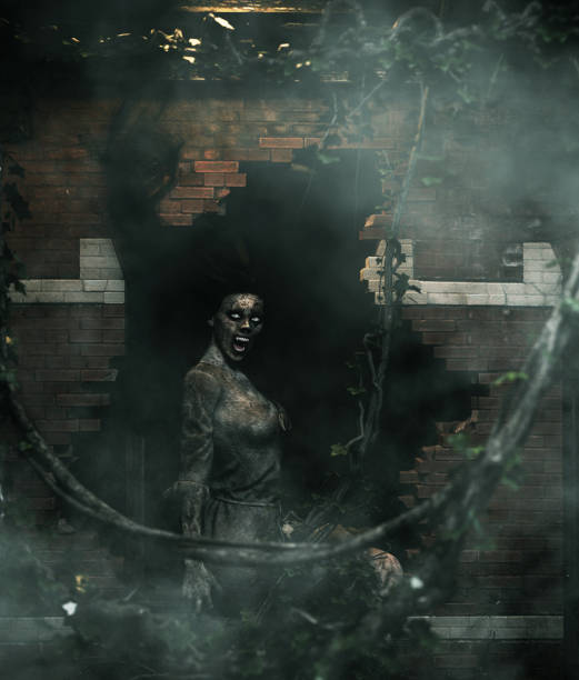 istock Ghost woman in haunted house 1023521012
