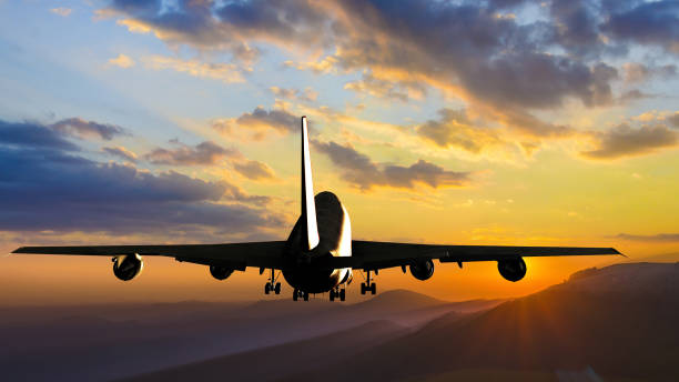istock Passenger plane is landing during a wonderful sunrise 1023525872
