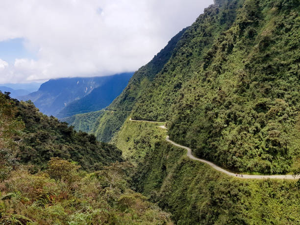 дорога смерти в боливии используется для байкеров под гору - steep outdoors nature forest стоковые фото и изображения