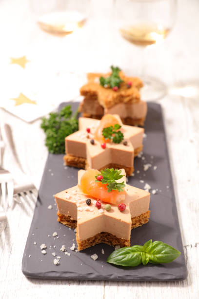 christmas entree gastronomic christmas entree gastronomic foie gras stock pictures, royalty-free photos & images