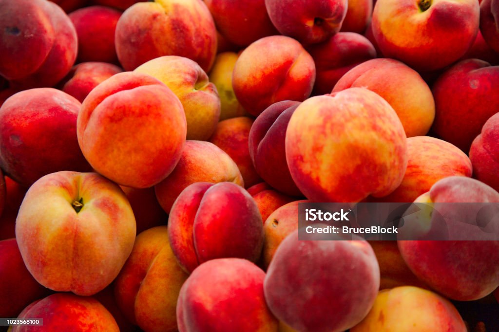 Full frame peaches at the farmer's market fresh ripe peaches at the farmer's market Peach Stock Photo