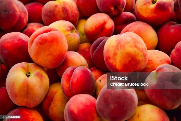 Full Frame Peaches At The Farmers Market Stock Photo - Download Image Now - Peach, Backgrounds, Fruit