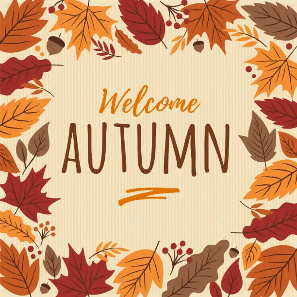 Vector illustration of Autumn card with leaves frame.