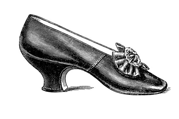ilustrações de stock, clip art, desenhos animados e ícones de fashionable woman shoe - victorian engraving - shoe women retro revival fashion