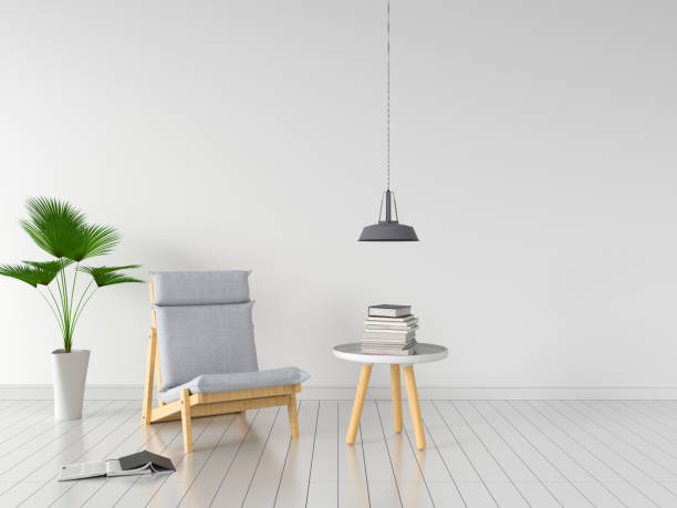 istock grey chair in white room for mockup, 3D rendering 1023586004