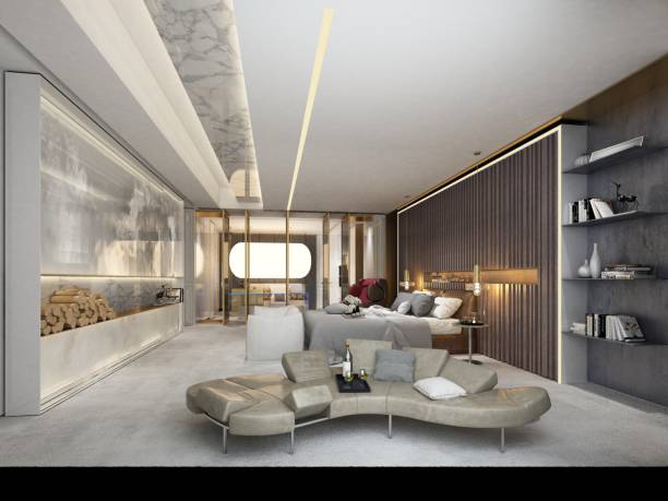 istock 3d render of modern hotel room 1023593004