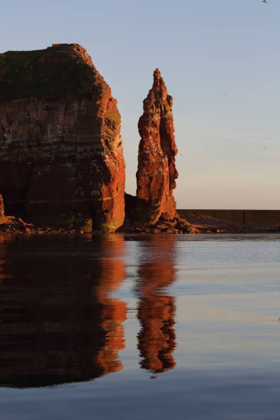 Sunset on the rocky coast, sunset on Helgoland in Germany