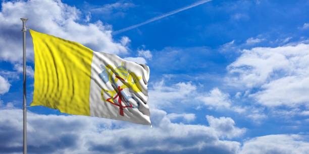 istock Vatican City waving flag on blue sky. 3d illustration 1023607508