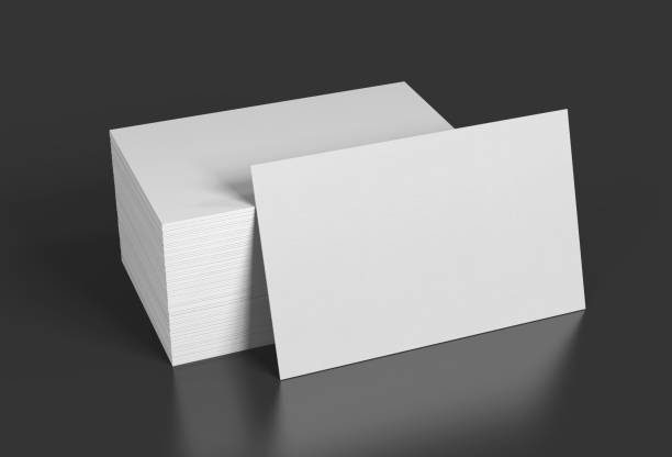 istock Blank template white Business Cards on black background. 3D rendering. 1023611424