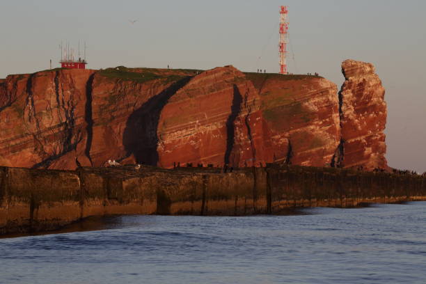 Sunset on the rocky coast, sunset on Helgoland in Germany