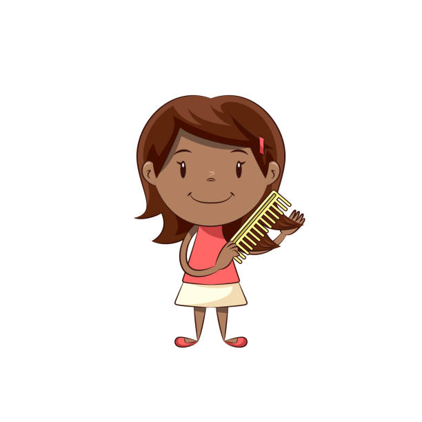 Little Girl Combing Hair Stock Illustration - Download Image Now - Child,  Appearance, Cartoon - iStock